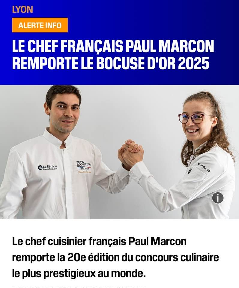 (129)Paul Marcon vainqueur Bocuse D’Or 2025 et sa commise Félicitations